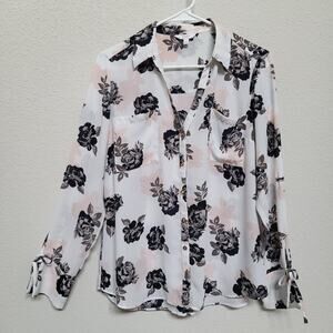 Candies Floral Blouse Womens Large V neck button up Long Sleeve Top